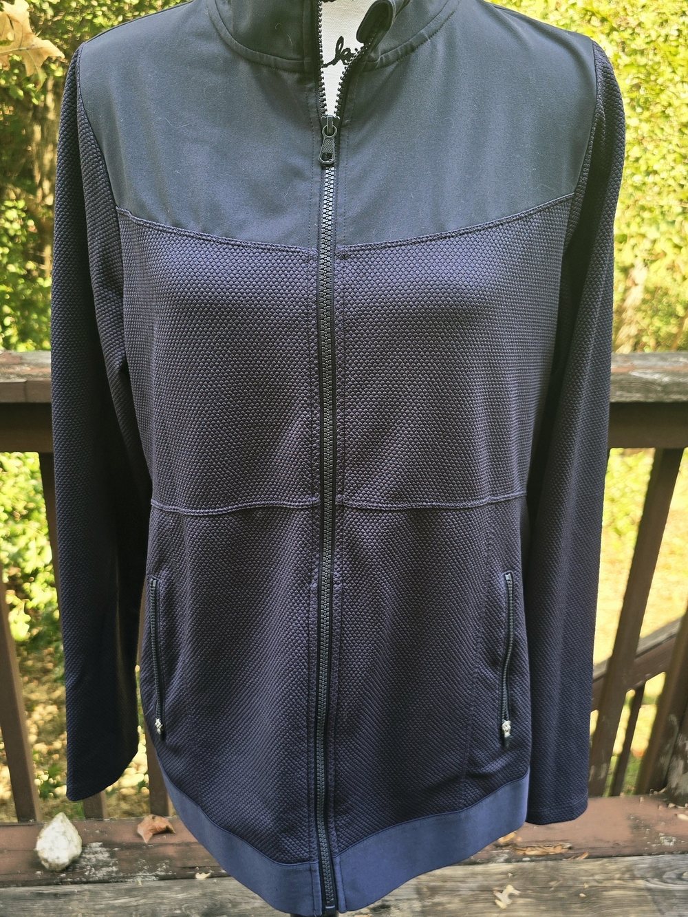 Livi Active Navy Textured Full-Zip Jacket